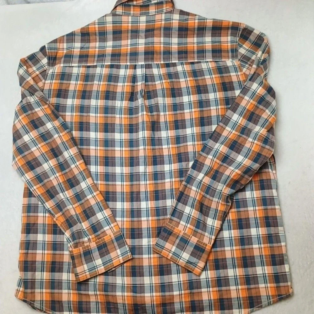 True Religion Shirt Mens 3XL Orange Plaid Button-Up Long Sleeve School Work